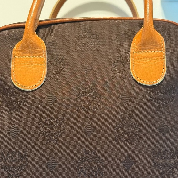 MCM Boston Satchel Hand Bag Nylon Leather Dark Brown Authenticated COA - Picture 3 of 16